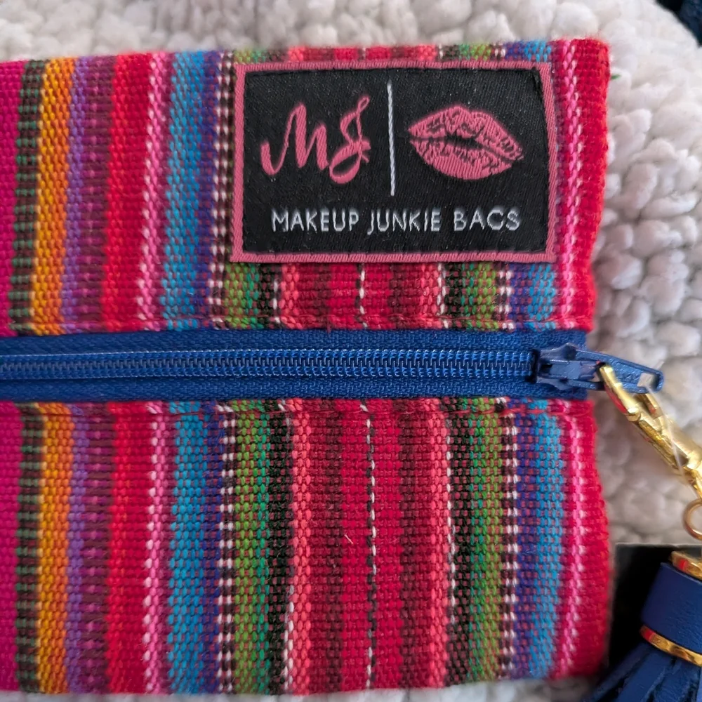 Colorful Striped Mini Makeup Junkie Bag with Tassel - Picture 2 of 4